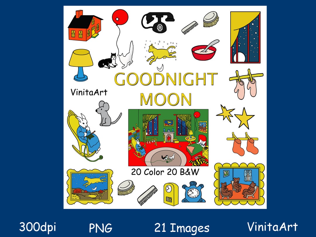 Goodnight Moon, Storybook Clip Art, Printable Coloring Pages, Digital