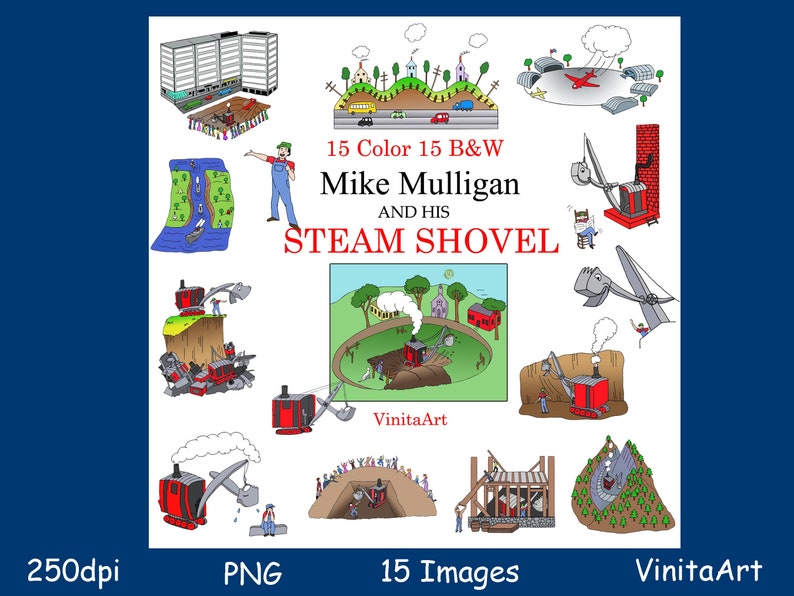 Mike Mulligan and His Steam Shovel Story Book Clip Art - Etsy