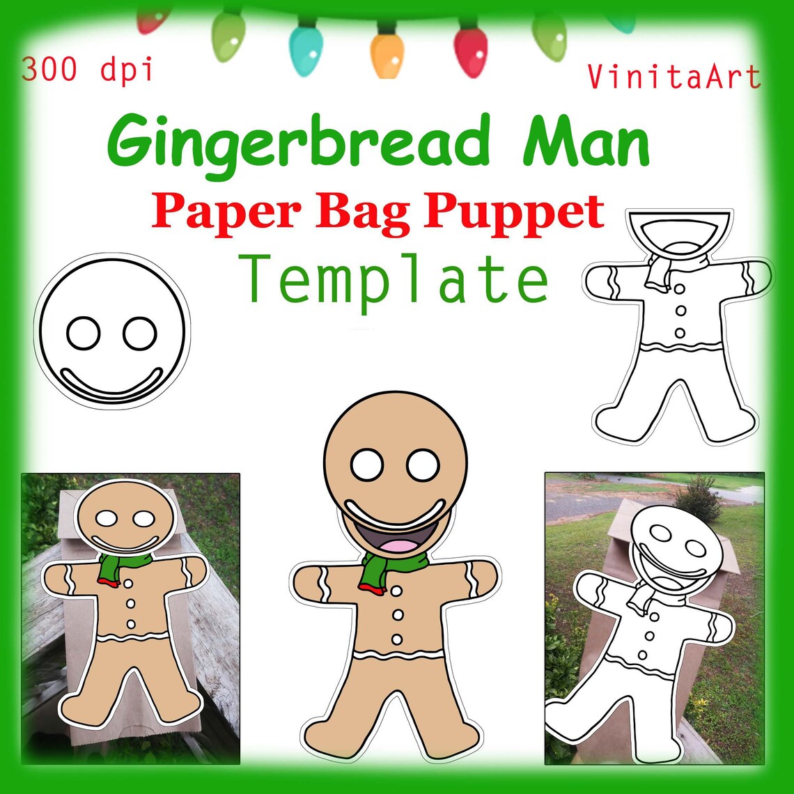 Gingerbread Man Paper Bag Puppet Template Digital Download Etsy