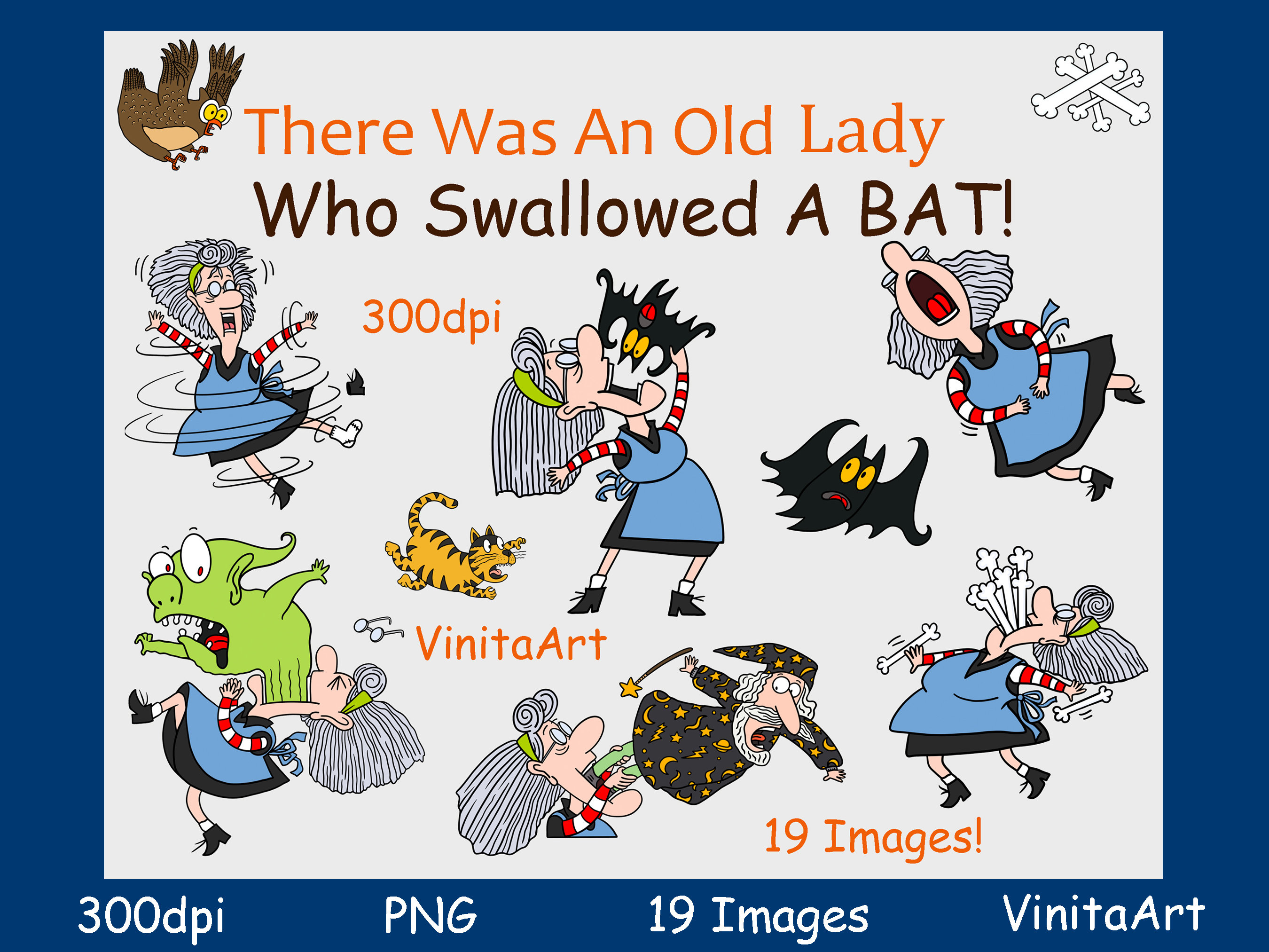There Was An Old Lady Who Swallowed A Bat www.etsy.com