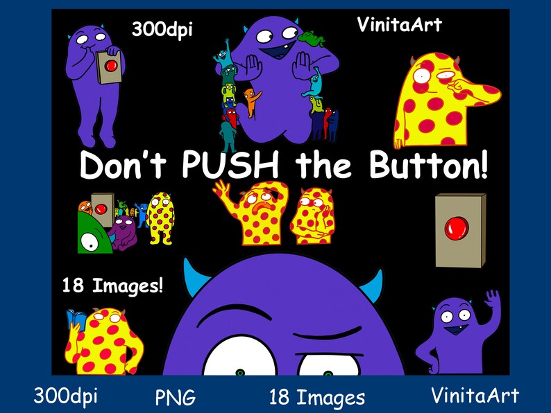 Halloween Monster Clipart Don't Push the Button Etsy