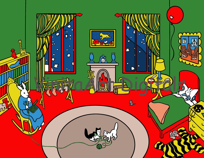 Goodnight Moon Storybook clip art printable coloring pages | Etsy