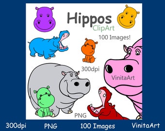 Hippos, Hippo clipart, Digital download, printable, 100 Images! Commercial Use