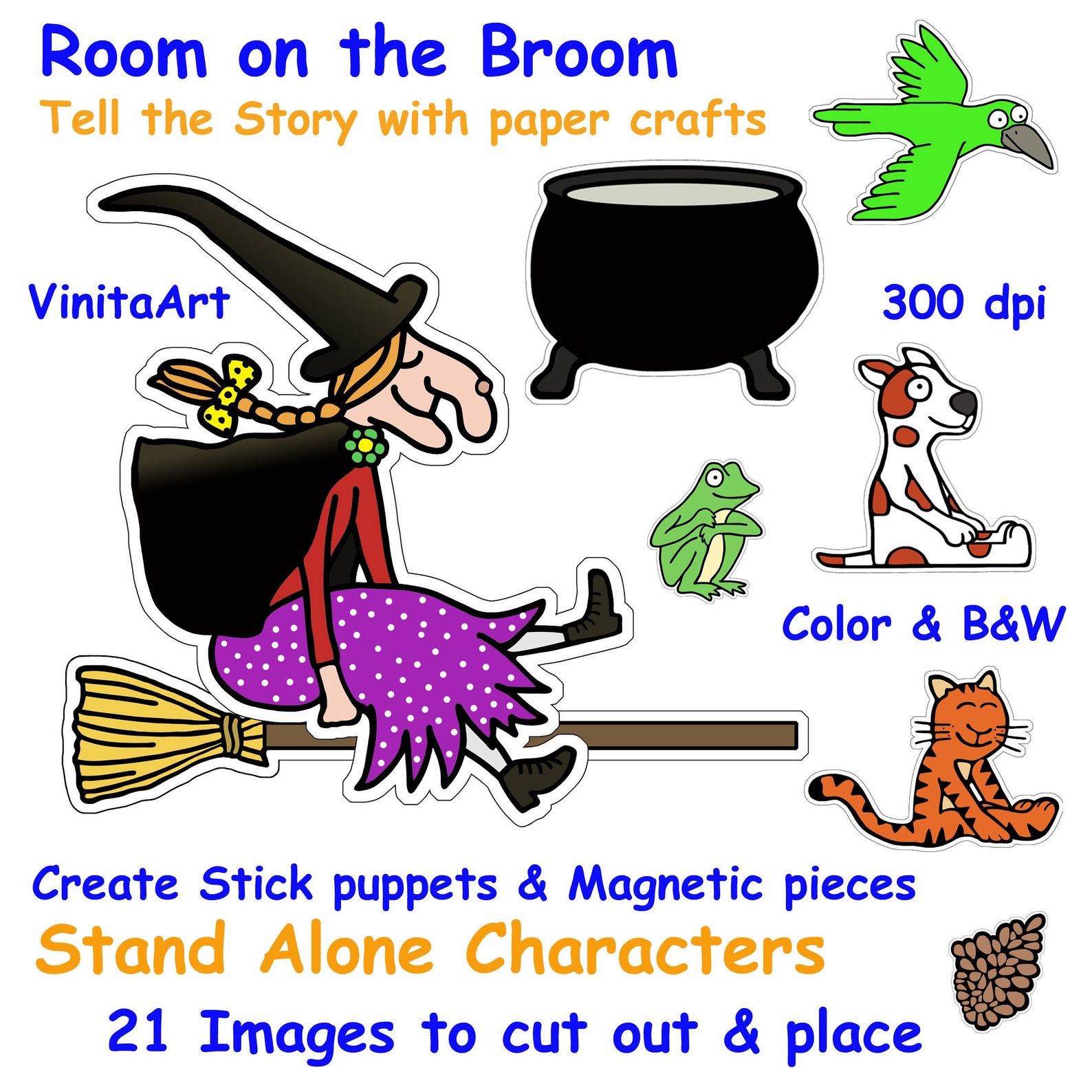 Room on the Broom clip art single characters digital Etsy