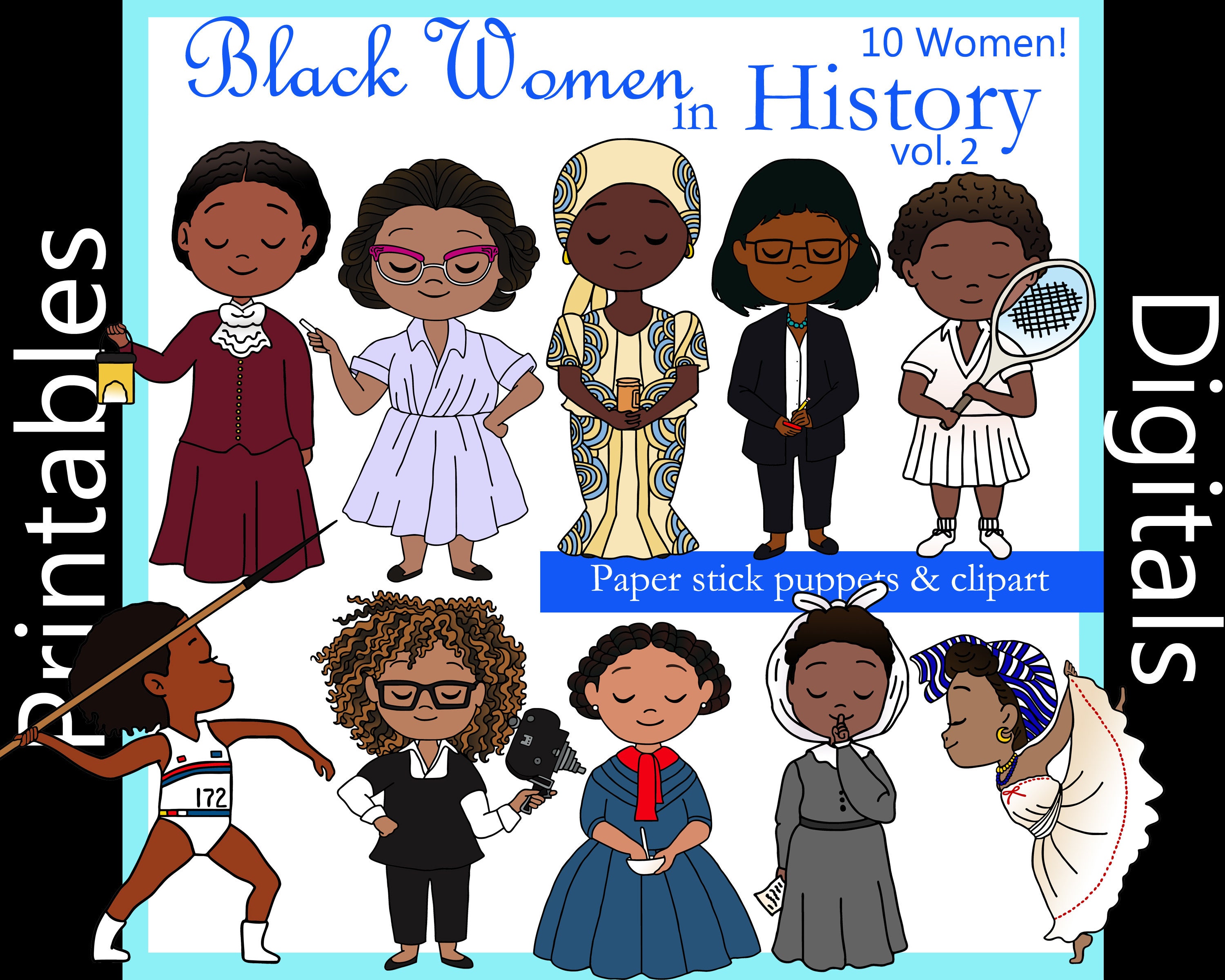 Printables Black Women in History Paper stick puppets | Etsy