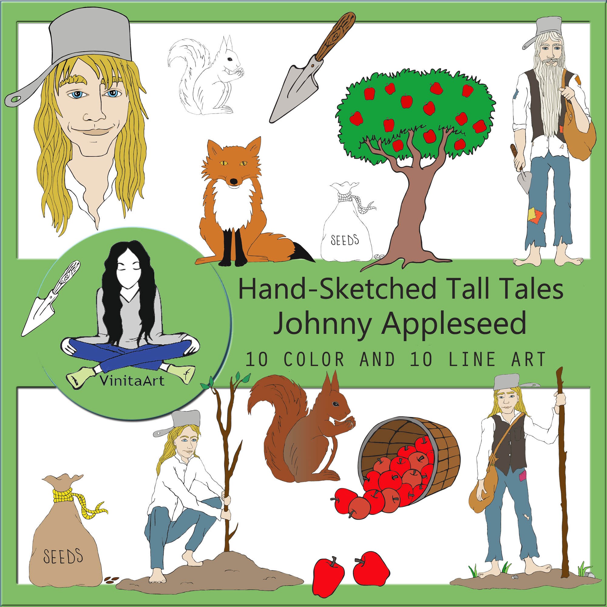 Johnny Appleseed Tall Tale Clip Art Folk Tales Digital Stamps Story Telling Digital Download Png Creative