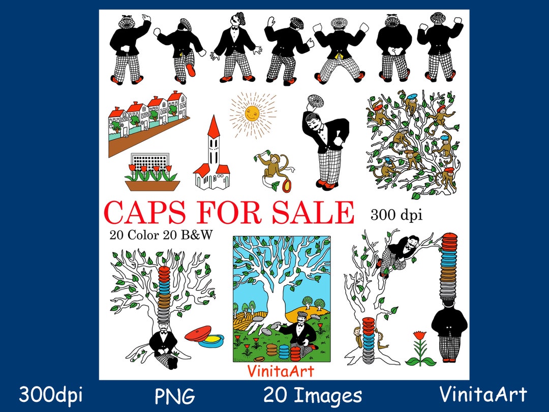 Caps for Sale, Story Book Clip Art, Downloadable, Digital Stamps