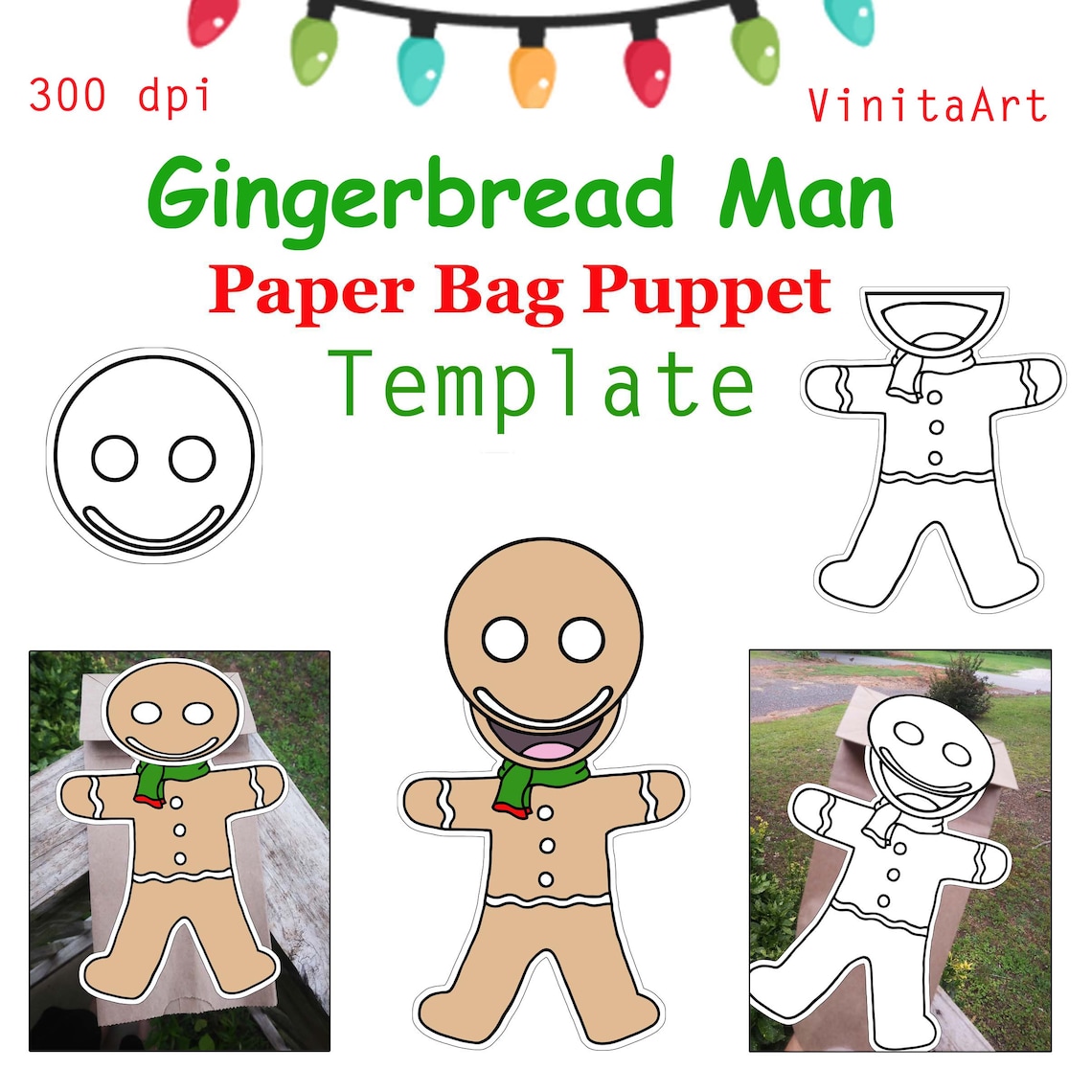 Set of 5 Christmas Paper Bag Puppet Templates Holiday Digital - Etsy