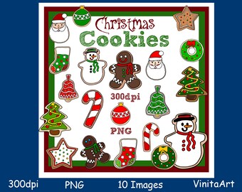 Digital, Christmas Cookies, printable, digital download, holiday cookies, coloring pages, Santa Claus,cookies