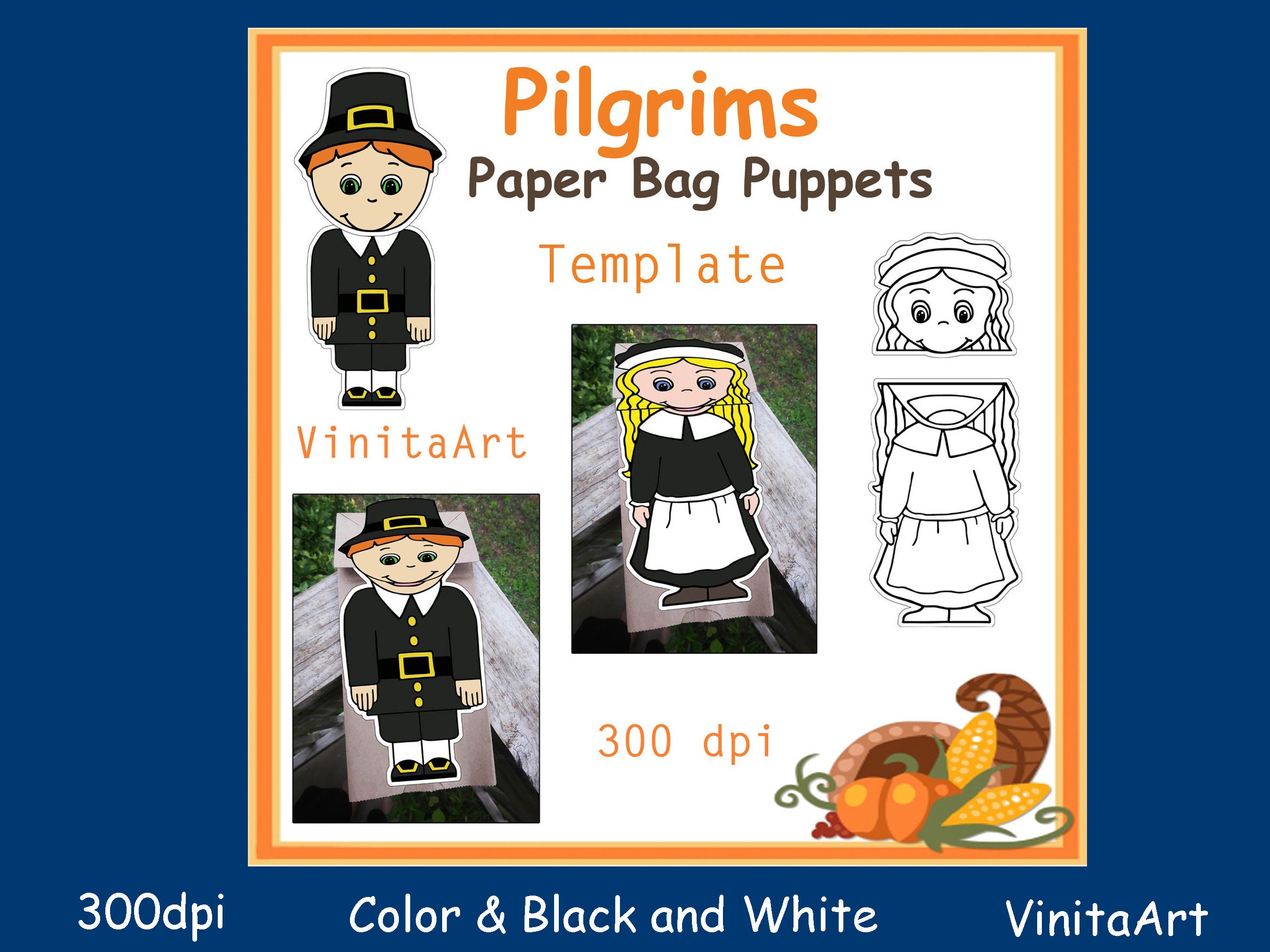 Pilgrims Paper Bag Puppet Templates Thanksgiving Paper Craft - Etsy Canada