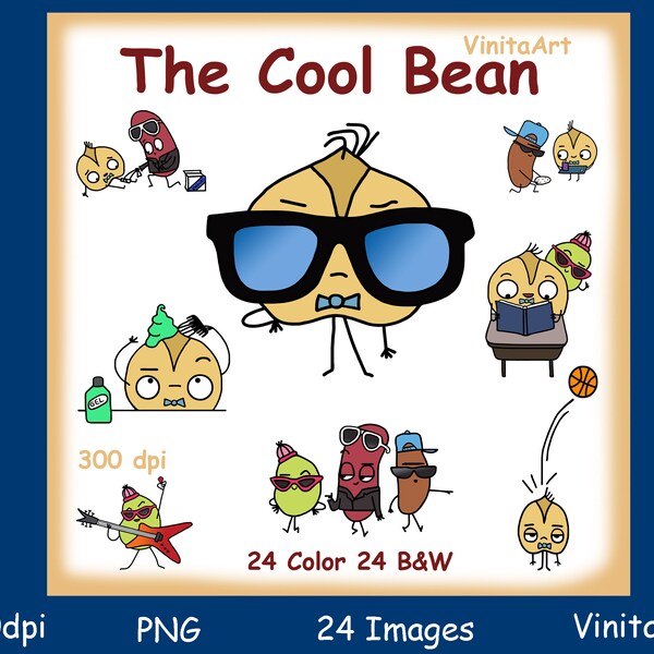 The Cool Bean storybook clip art, digital stamps, digital downloadable