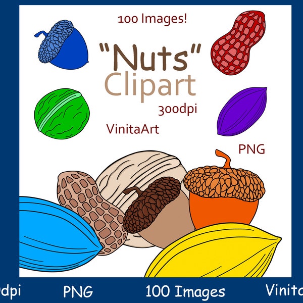 Nut clipart, NUTS, digital download, pecans, peanuts, acorns, walnut, trees