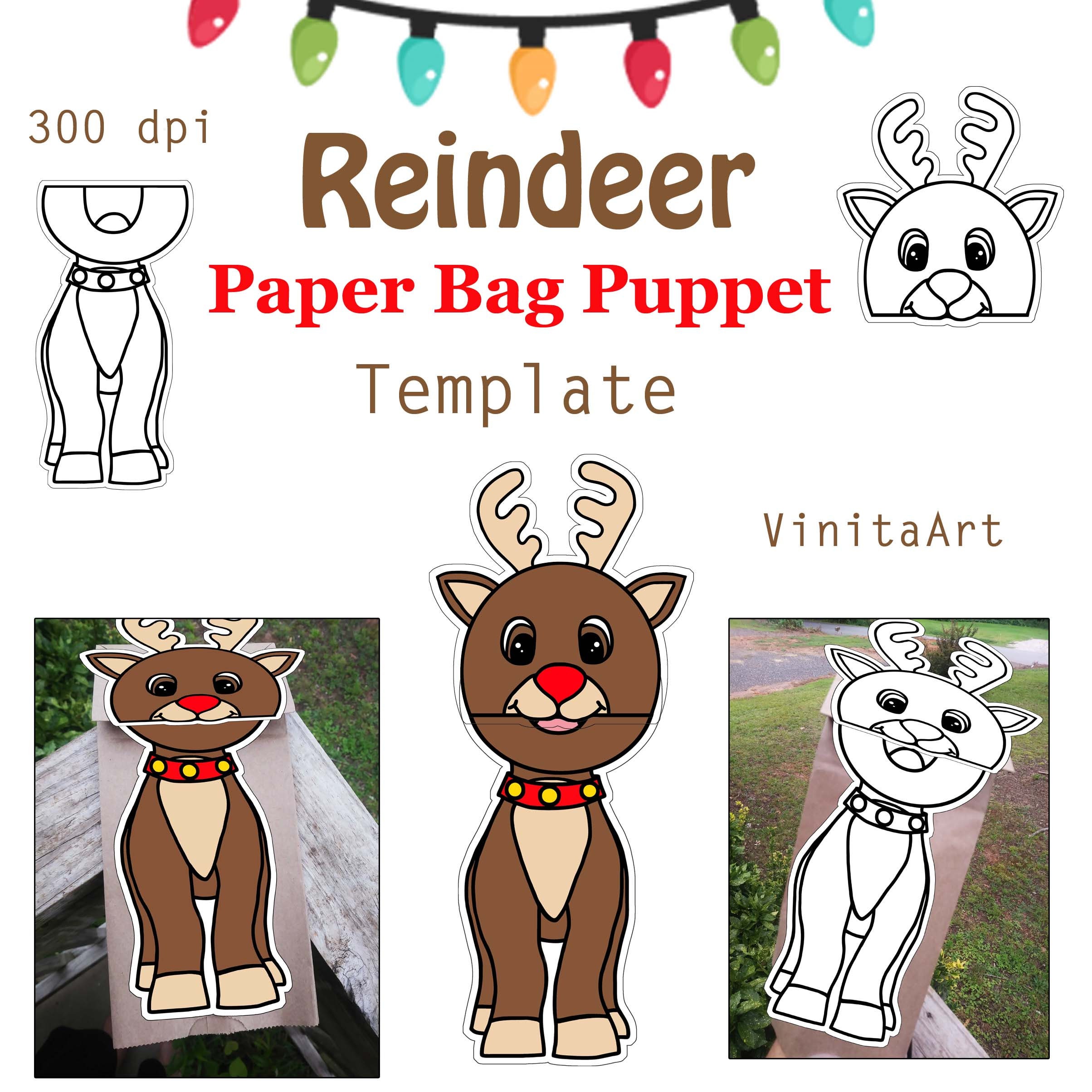 Set of 5 Christmas Paper Bag Puppet Templates Holiday Digital - Etsy