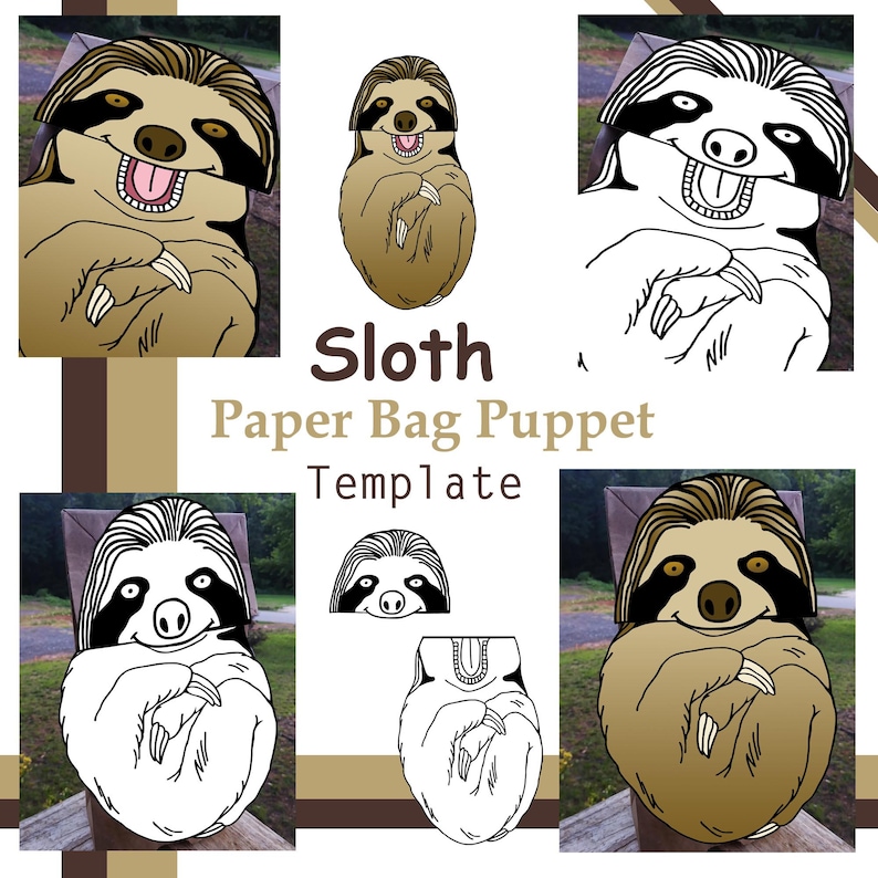 Sloth Paper Bag Puppet Template Printable Cutouts Paper - Etsy