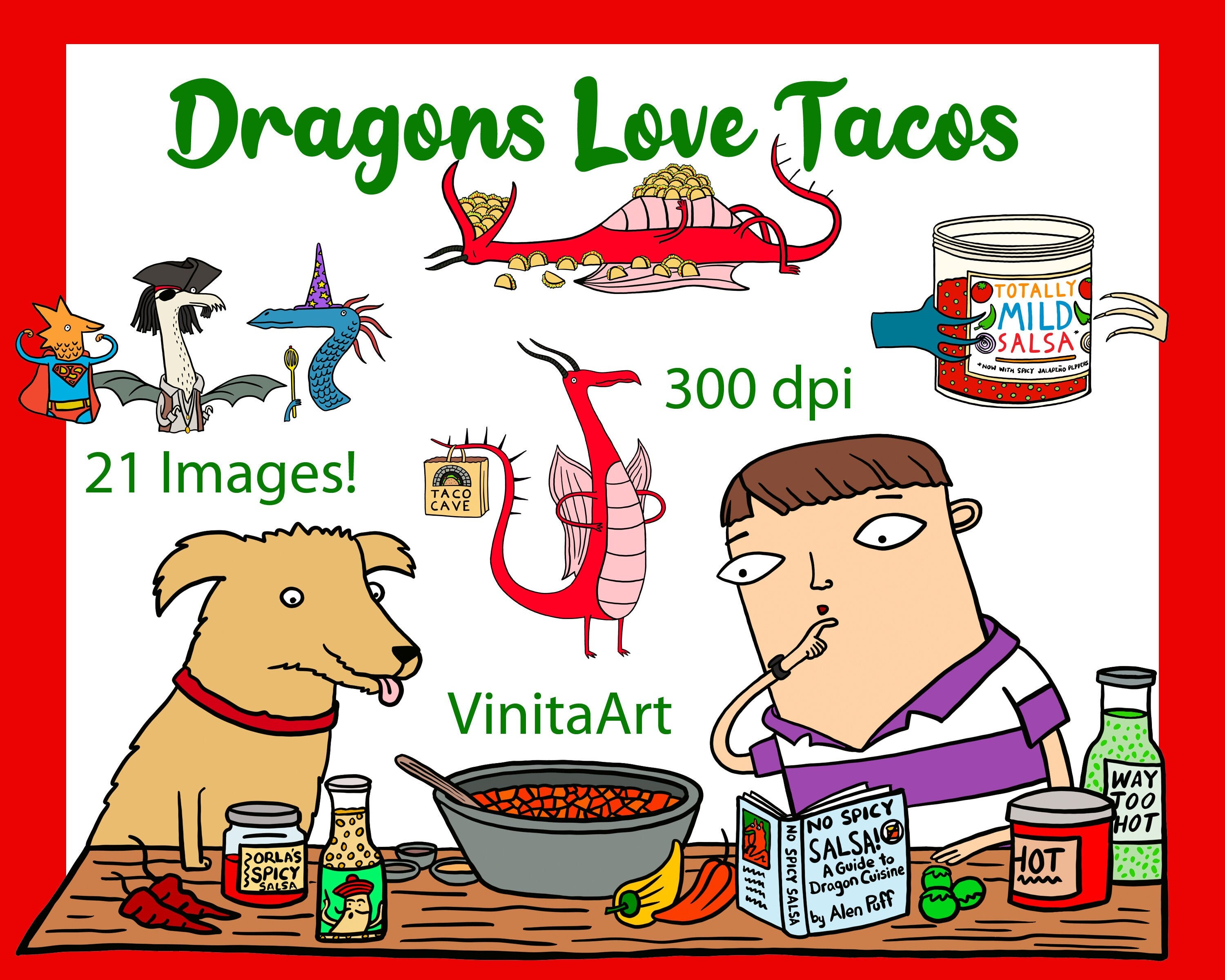 Dragons Love Tacos storybook clipart Printable Digital | Etsy