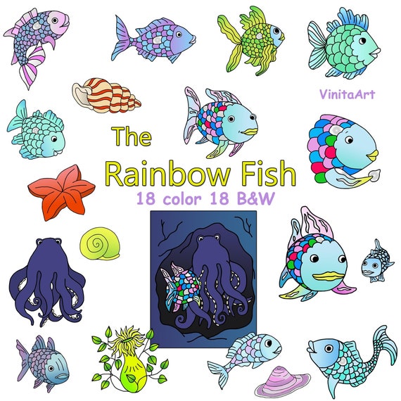 The Rainbow Fish, Story Book Clip Art, Printable, Digital Stamps