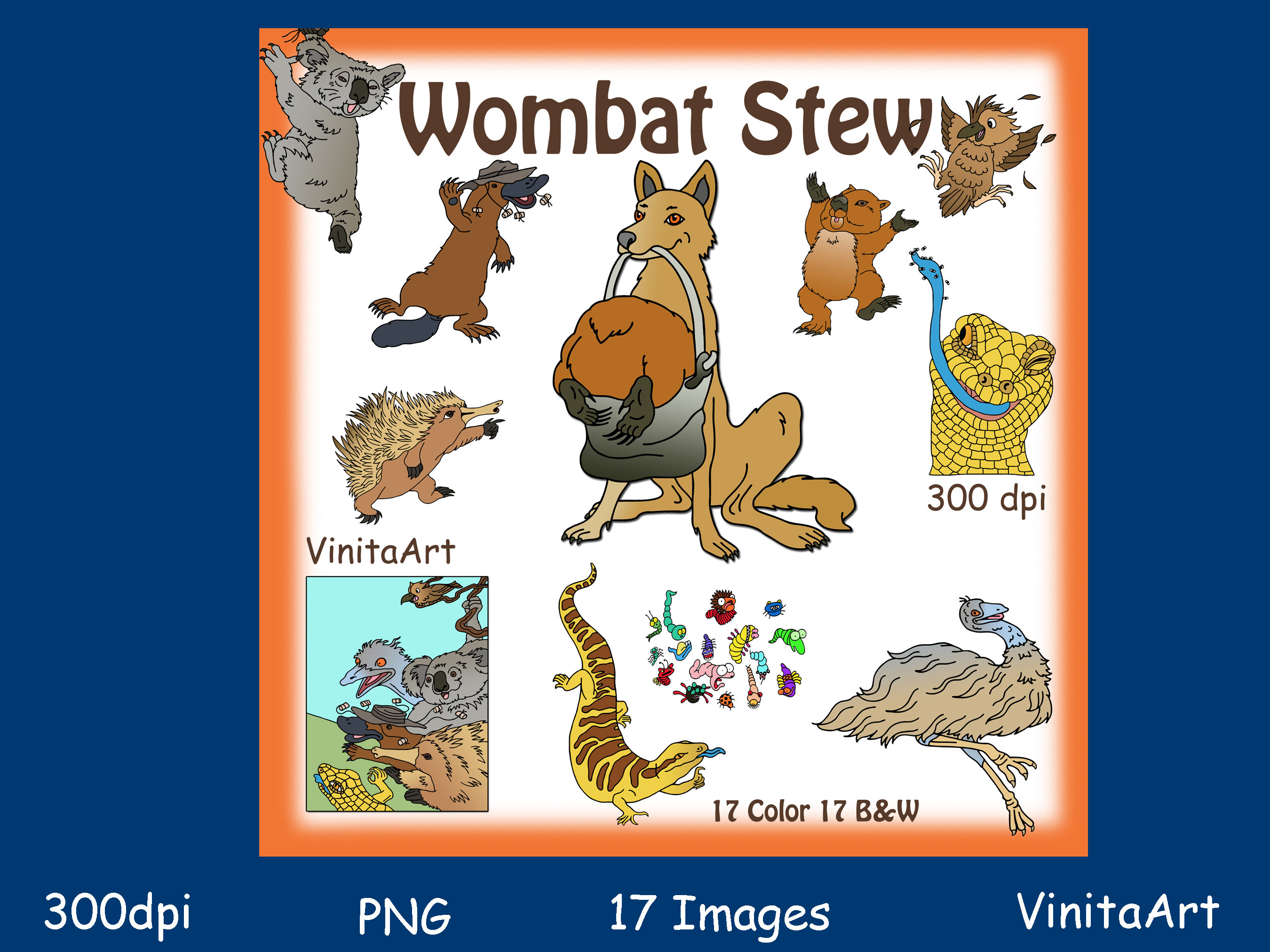 wombat-stew-storybook-clip-art-dingo-emu-digital-stamps-etsy-australia
