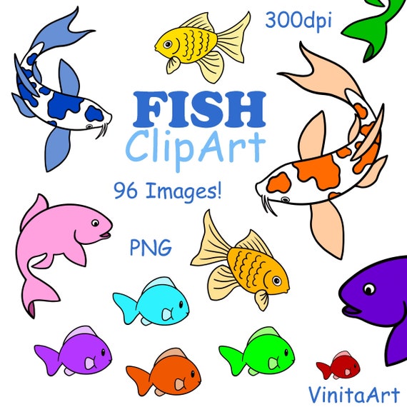 Fish Clipart, Clip Art, Digital Download, Printable, Coloring Pages,  Commercial Use, Digital Stamps 