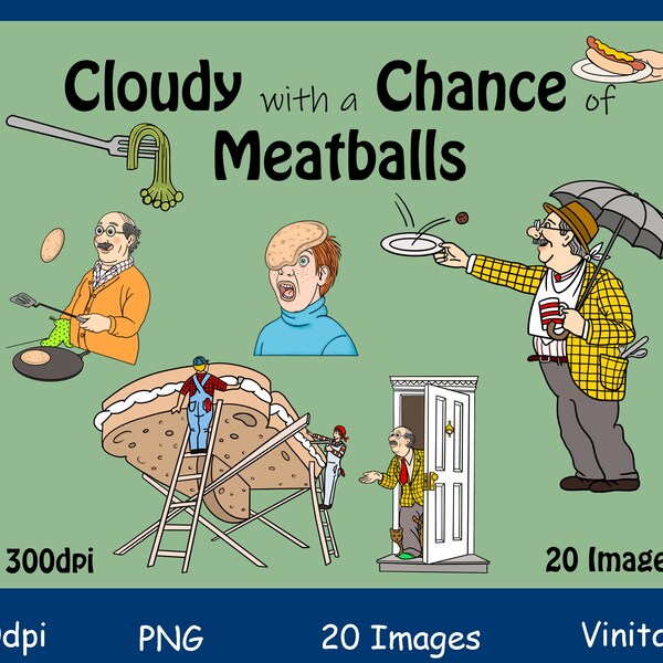 Cloudy with a chance of meatballs storybook clipart, digital download, digital stamps, printables
