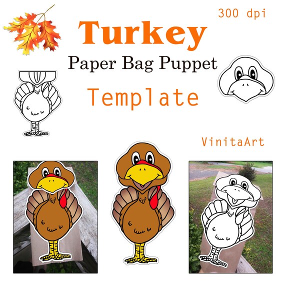 printable turkey puppet paper bag puppet digital download etsy israel