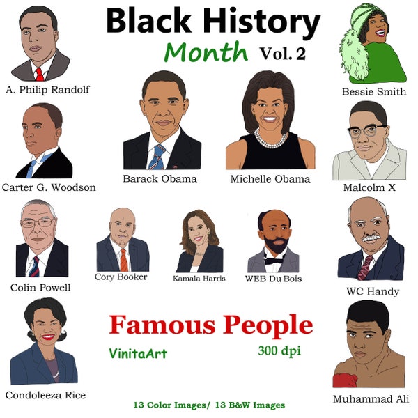 Black History Month Vol 2 Famous People, Obama, Muhammad Ali, Colin Powell, Digital Stamps, Kamala Harris, Malcolm X