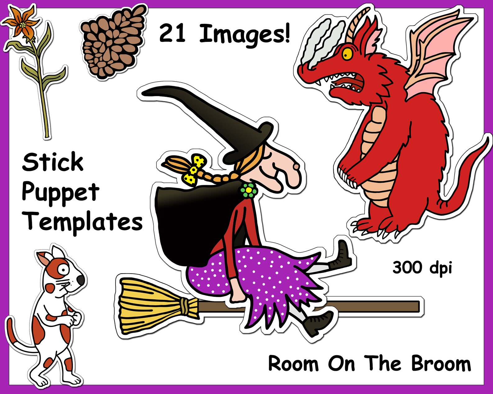 Room on the Broom clip art single characters digital | Etsy