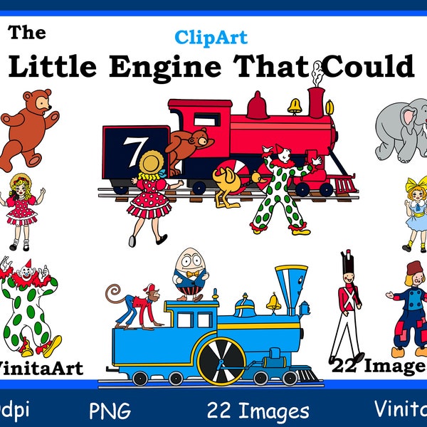 The Little Engine That Could, storybook clipart, Digital download, digital stamps, teacher resources