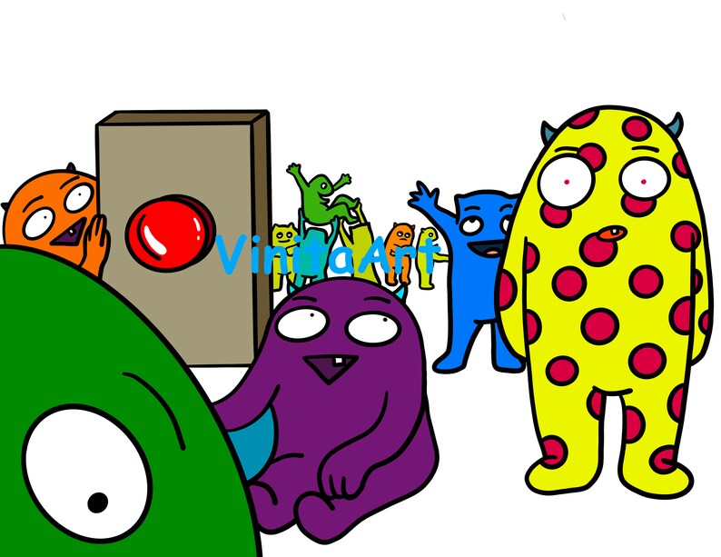 Halloween Monster Clipart Don't Push the Button Etsy