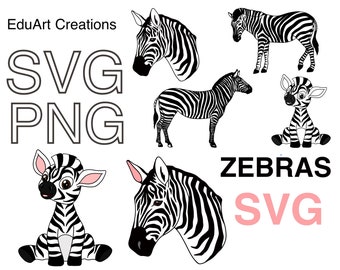 Zebra SVG, Zebra Bundle | Cricut Cut File | Machine Cut | Cricut Silhouette | Svg Png | Clipart | Kids Cute, stripes