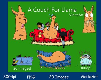 A Couch for Llama storybook clipart, printable, digital stamps, Llama clipart