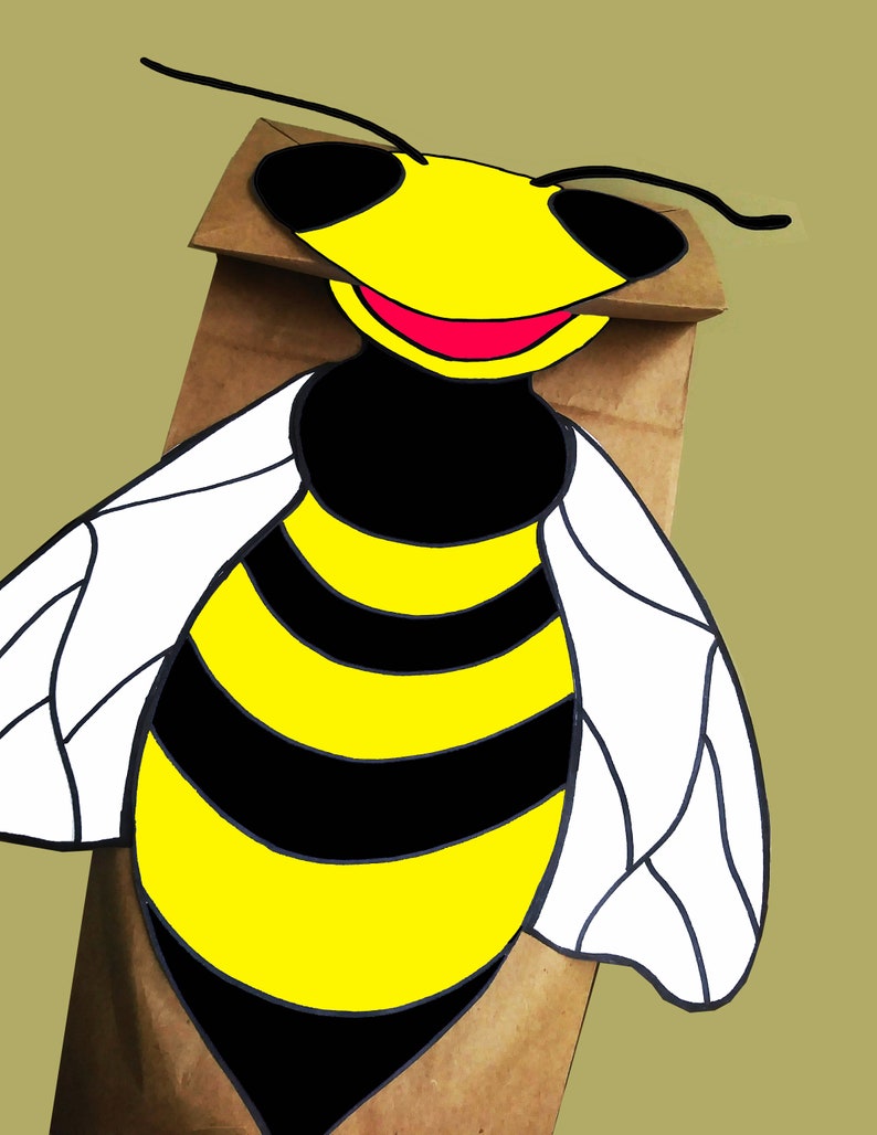 honey-bee-paper-bag-puppet-template-downloadable-etsy