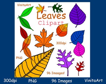 Leaves, clipart, Digital download, Autumn, fall, Leaf hunt, 96 images, commercial use