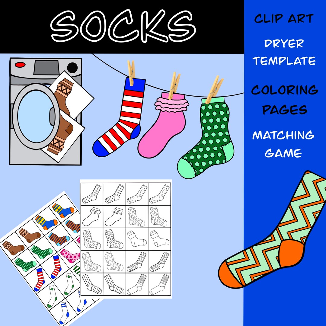 Silly Socks, Matching Game, Png, Coloring Pages, Dryer Template Game