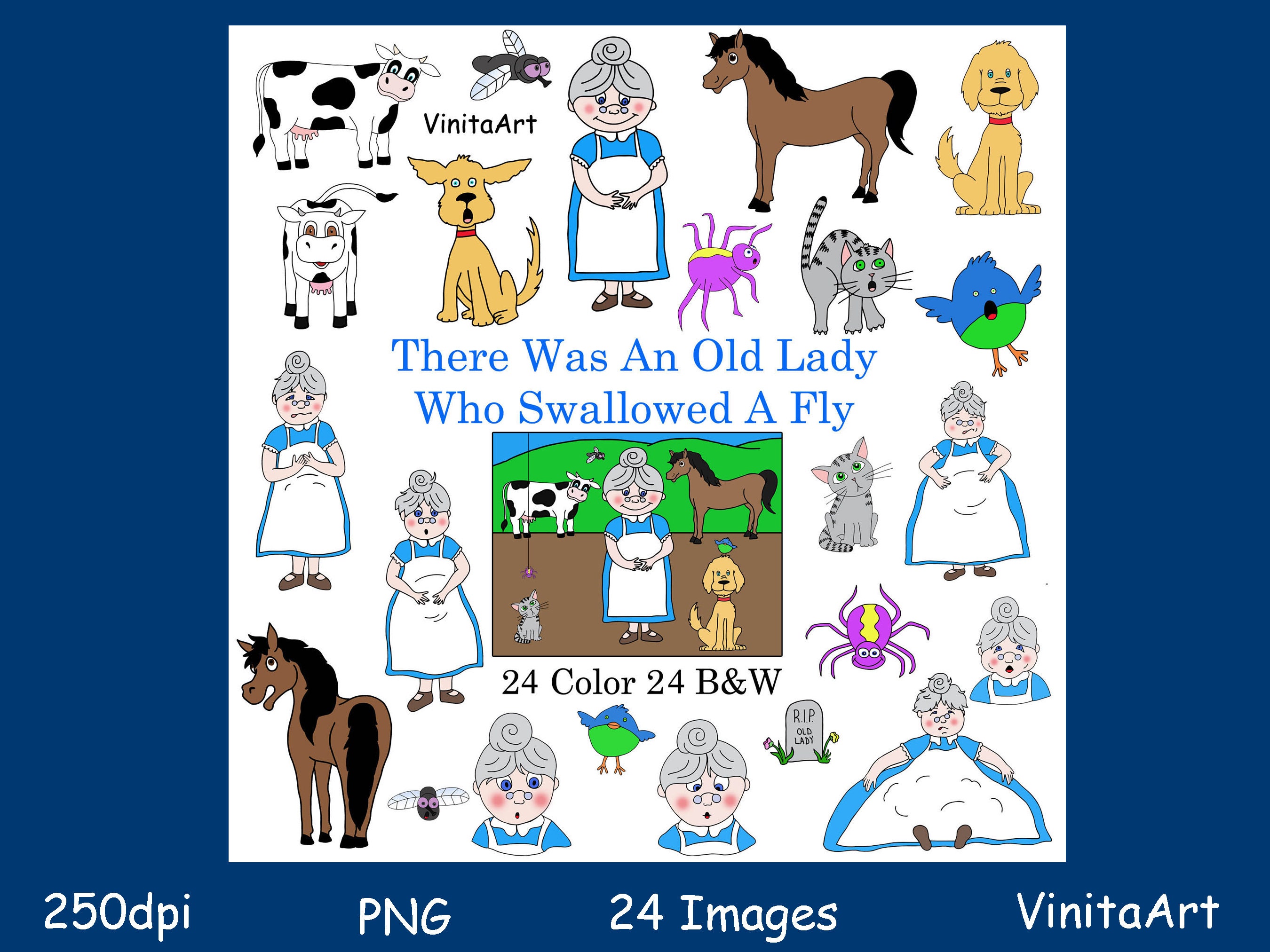 There Was an Old Lady Who Swallowed a Fly Story Book Clip Art Etsy UK