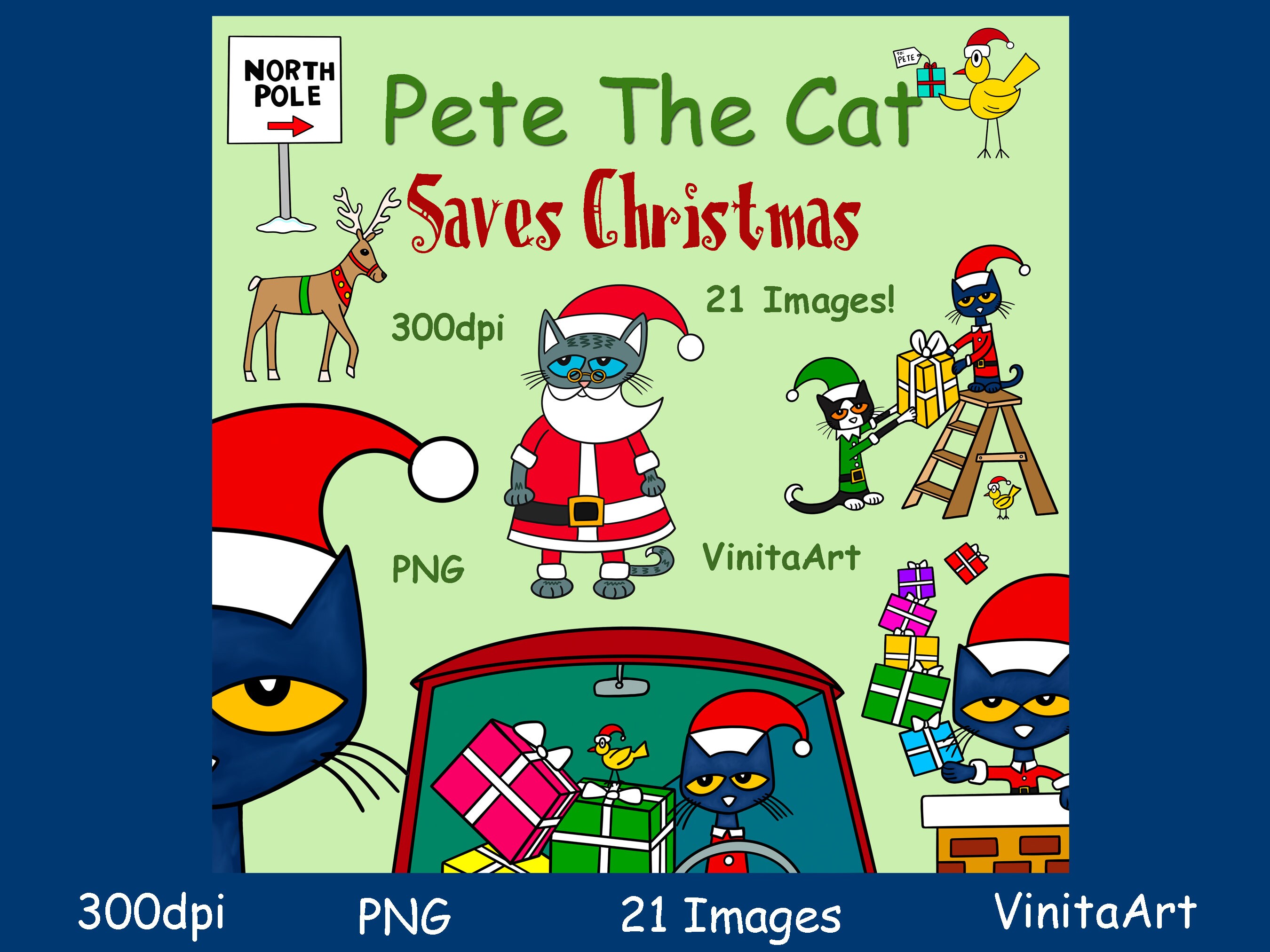 pete-the-cat-saves-christmas-storybook-clipart-digital-etsy
