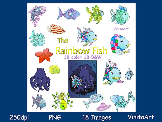 The Rainbow Fish, Story Book Clip Art, Printable, Digital Stamps,  Underwater, Ocean, Fish, Kid Crafts, Coloring Pages, Teacher Props -   Norway