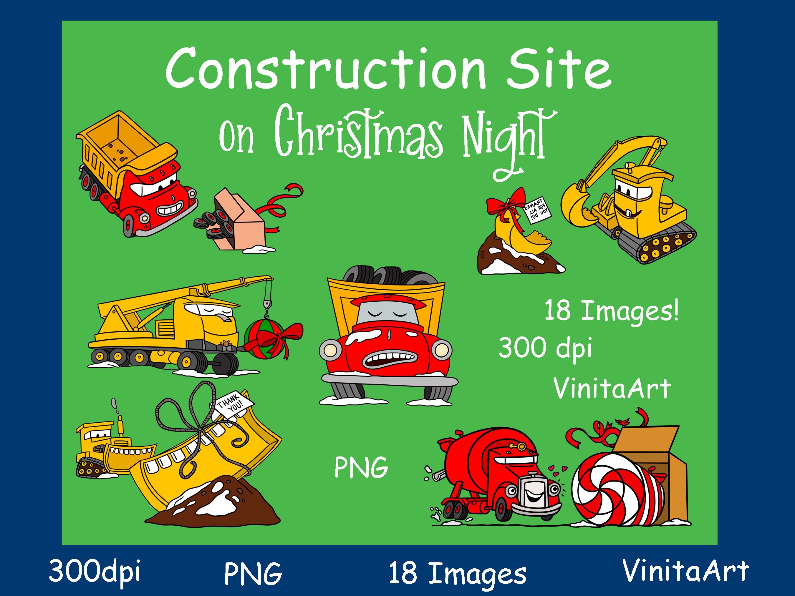 Construction Site on Christmas Night Storybook Clipart Etsy