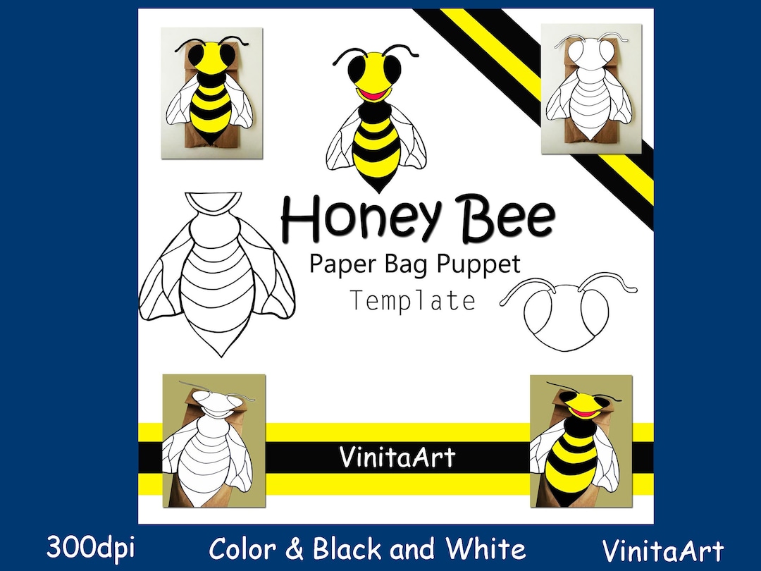 Honey Bee Paper Bag Puppet Template Downloadable Etsy