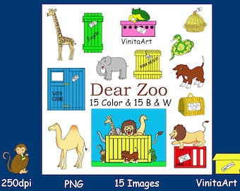 Dear Zoo storybook clip art, printable, coloring pages, teacher resource, Digital Stamps, digital download, zoo, animals, classic story