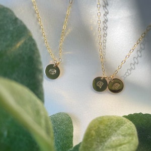 Tiny Gold Filled Birth Flower Disc Necklace / Birth flower necklace