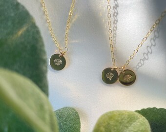 Tiny Gold Filled Birth Flower Disc Necklace / Birth flower necklace