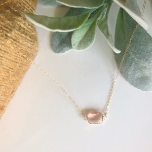 Pink Rectangular Glass Stone Necklace/Gift For Her/Birthday Gift/Bridesmaid gift/Gift for Mom/Mother’s day gift