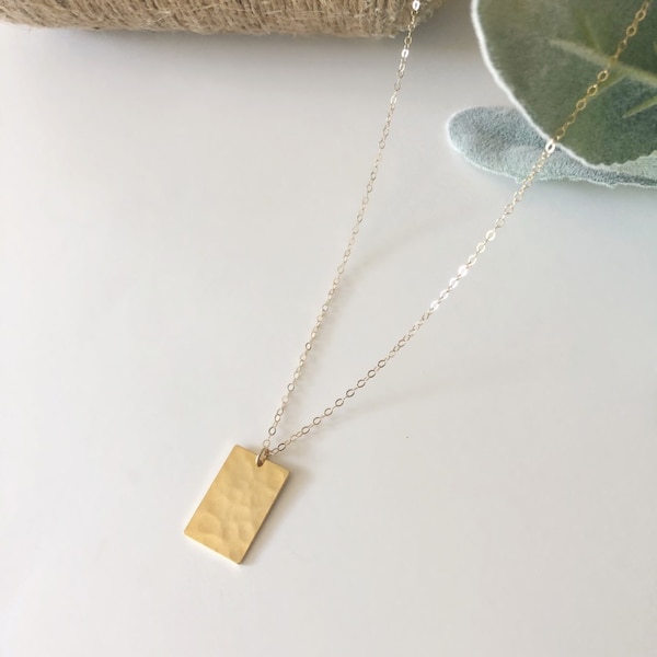 Rectangular Gold Hammered Necklace/Gift For Her/Birthday Gift/Layered Necklace/Christmas Gift/Mother’s day gift