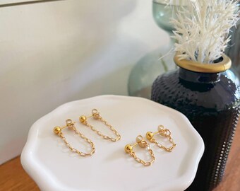Gold Filled Paper Clip Chain Stud Earrings