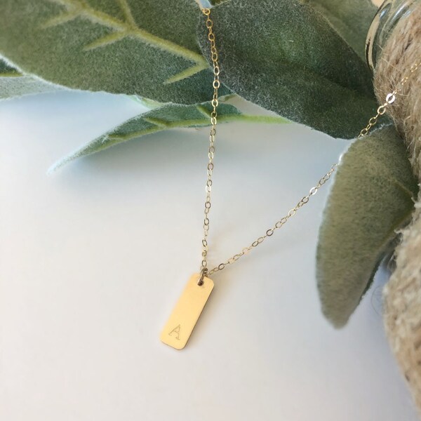 Gold Filled Initial Vertical Bar Necklace/Initial Necklace/Gift For Her/Birthday Gift/Bridesmaid gift/Personalized necklace//Mother’s Day Gi
