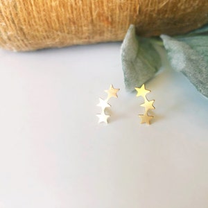 Triple star gold filled stud crawler earrings/Gift For Her/Birthday Gift/Stud Earrings/Gift for Mom/Dainty Earrings/Mother’s Day Gift