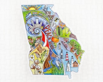 Georgia Map Vinyl Sticker, Waterproof Laptop Decal