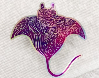 Holographic sticker, Manta Ray, Ray, psychedelic, trippy vinyl sticker, ray laptop sticker, ray car sticker, sting ray water bottle decal