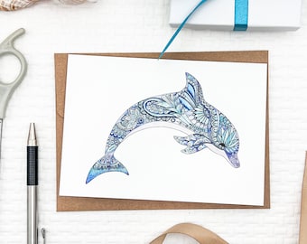 Set of Watercolor Dolphin notecards, blank inside, ocean themed greeting cards, whimsical dolphin card, beach themed greeting cards