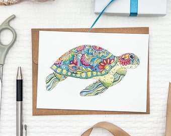 Set of Watercolor Sea Turtle notecards, blank inside, ocean themed greeting cards, whimsical sea turtle card, coastal stationary,